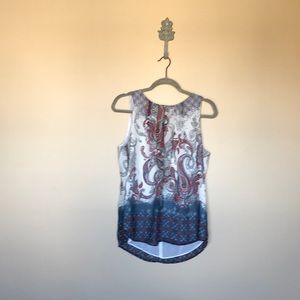 Blue and red paisley sleeveless blouse